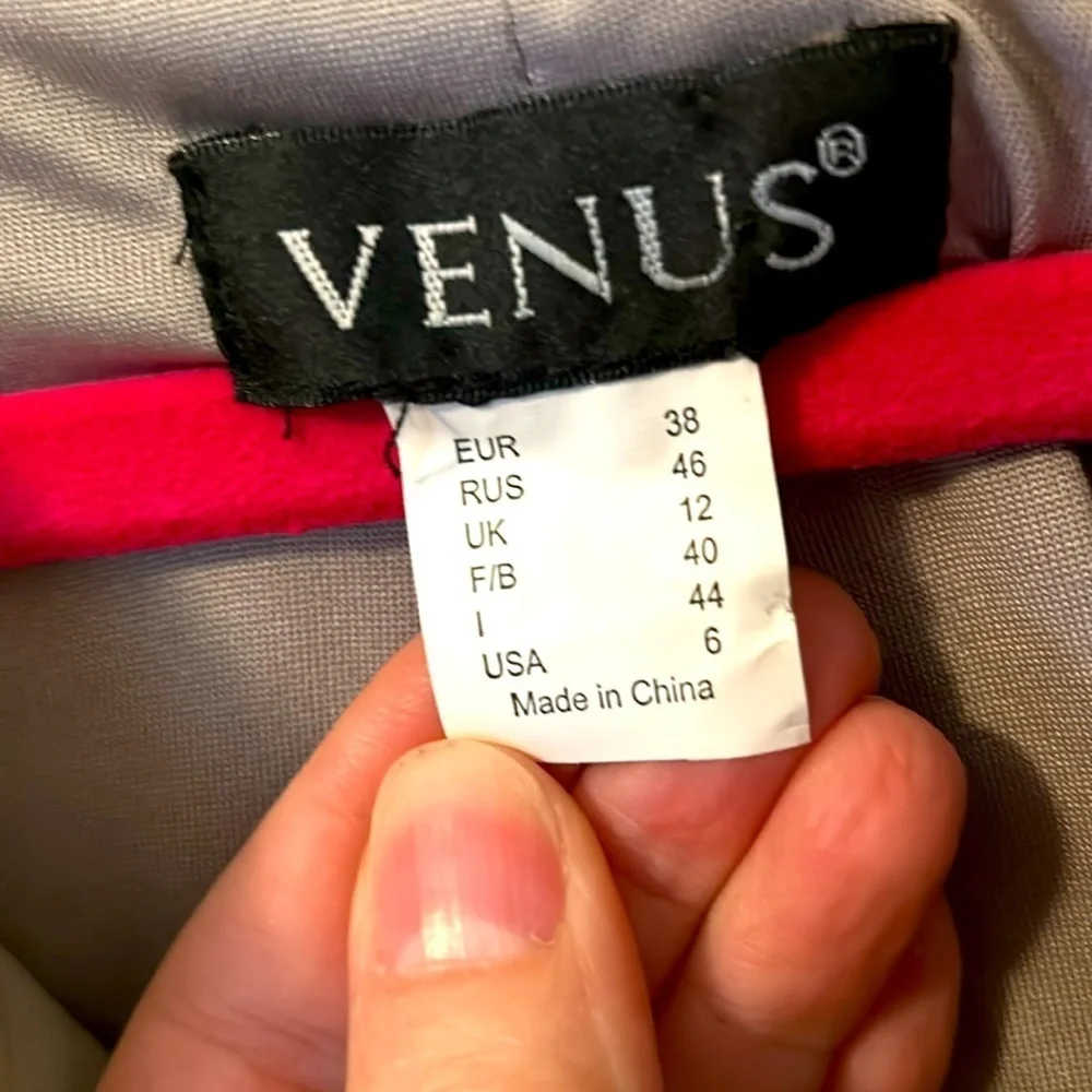 Venus Grey Faux Quilted Leather & Fabric Jacket Coat with front Zipper size 6 - Picture 4 of 5